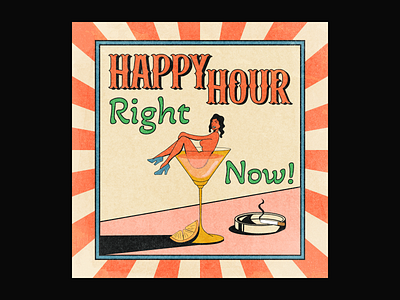 Happy Hour Poster artwork design digital art drink flyer girl graphic design happy hour illustration poster poster design print retro typography vintage