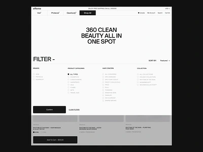 Effeme ecommerce filter grid layout typography whitespace