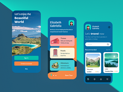 Mobile App - Travel World adventure app beatiful colorful dark lake mobile mountain travel ui ui design world