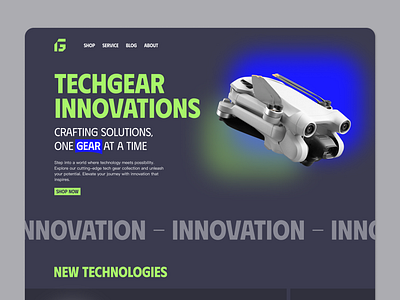 Tech Website 3d blue design gear green innovation interaction tech ui ux