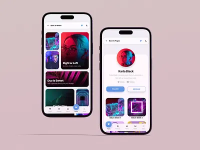 Mobile Profile Page & Asymmetric Gallery - Duo Mobile android app app gallery asymmetric gallery design detatched footer menu footer menu gallery design ios iphone mobile profile page profile page design profile picture sidebar timeline design ui