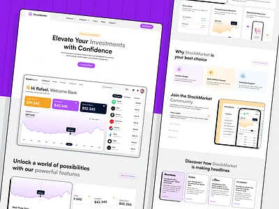 StockMarket - Landing Page Design bento chart clean fintech fintech uiux investment platform landing page landing page design stats stock stock market trading ui uiux user interface web design website