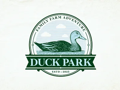 Duck Park Logo Design 2d design branding design duck duck hand drawn logo duck logo duck vintage logo graphic design hand drawn logo illustration logo vector vintage
