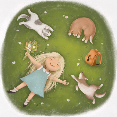 illustration about the adventures of a girl and her dogs art book book illustration digital digital draw draw illustration