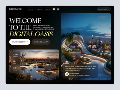 Digital Oasis - website hero explorations ai dark dark mode design futuristic hero hero section imagery landing midjourney sustainable typography ui ui ux web web design website