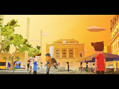 Montpellier 3d animation cel cel shading cinema 4d city square illustration low poly montpellier motion graphics opera people sunny tramway