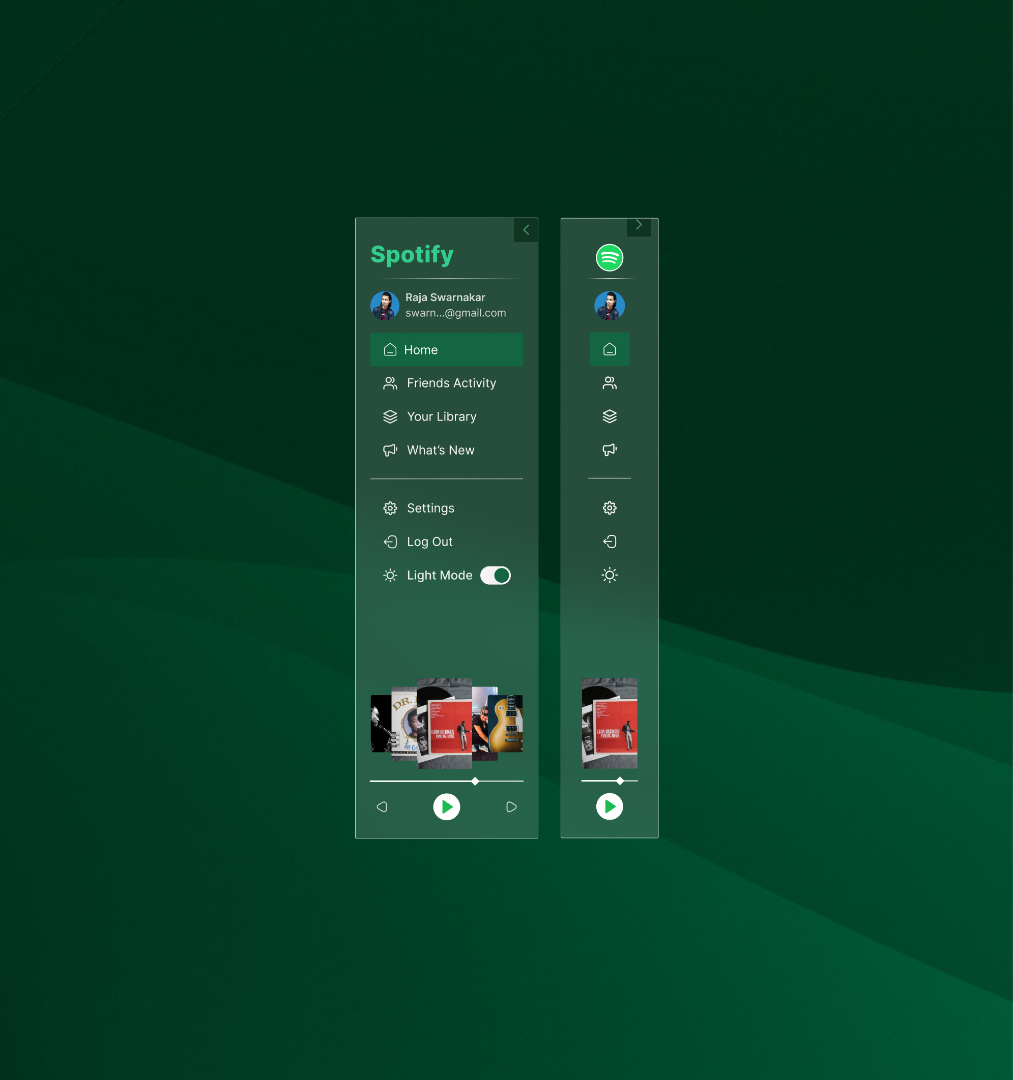 Spotify dashboard Menu Bar apple vision pro ar dashbaord glass glassmorphism inspiration menu menu bar minial design modern design music side menu spotify spotify dashboard toggle ui uiux user interface ux