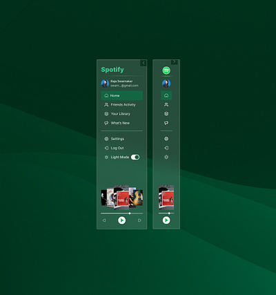 Spotify dashboard Menu Bar apple vision pro ar dashbaord glass glassmorphism inspiration menu menu bar minial design modern design music side menu spotify spotify dashboard toggle ui uiux user interface ux