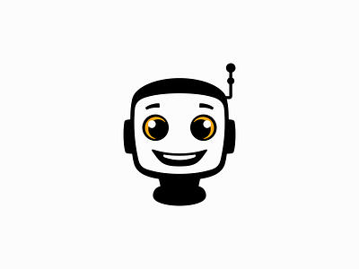 Happy Robot Logo app bot branding cartoon character design emblem face friendly happy icon illustration logo mark mascot playful robot smile tech vector