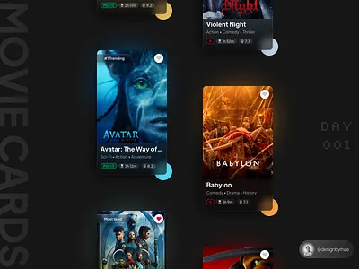 Glassmorphic movie cards app design components daily ui dark dark mode dark ui design figma glass effect glass ui glassmorphism product design ui ui design uiux ux web design