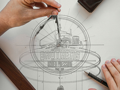 Logo Pencil Sketch - Brothers Under Pressure badge design black and white illustration branding emblem design engraving illustration graphic design illustration logo vintage illustration