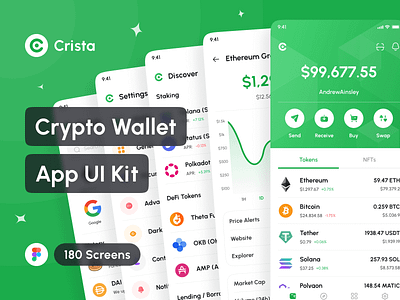 Crista - Crypto Wallet App UI Kit app app design application crypto exchange app crypto finance app crypto market app crypto wallet app cryptocurrency app design design system digital wallet app e wallet app interface mobile mockup portfolio ui ui design ui kit uiux