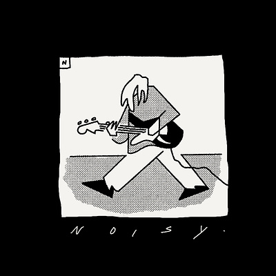 Kurt Cobain abstract black and white character doodle geometric grunge guitar halftone illustration kurt cobain line art lineart minimal music nirvana procreate punk simple