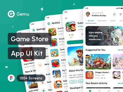 Gemu - Game Store App UI Kit app app design app store application design design system game center app game manager app game marketplace app game shop app game store app interface mobile mockup play store portfolio ui ui design ui kit uiux