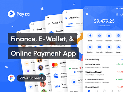 Payza - Finance, E-Wallet, & Online Payment App UI Kit app app design application design design system digital wallet app e wallet app finance app fintech app interface mobile mobile banking app mockup online payment app paypal portfolio ui ui design ui kit uiux