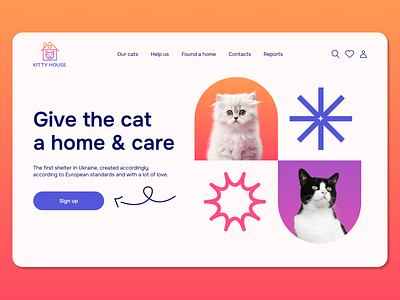 Kitty House Banner adopt banner branding cat design graphic design main page pet shelter site ui vector web web design
