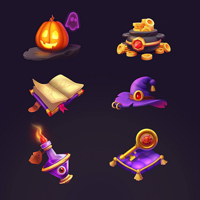 Magic Halloween 2d 2d art blender book cap casual icon coins halloween halloween icons halloween pumpkin icons iconset magic magic book magic cap magic icons probs props pumpkin ui