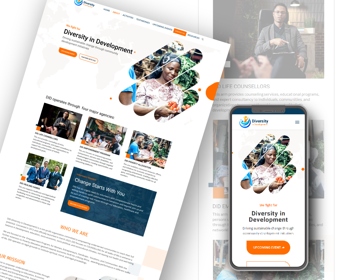 Responsive Landing Page Design for D.I.D. (non-profit org.) branding design iconography illustration interaction design landing page ngo non profit organization responsive design responsiveness typography ux web design website