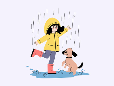 Free Girl and Dog Dancing in the Rain Illustration dog dog illustration free download free illustration freebie happy illustration puppy rain rain illustration rainy day