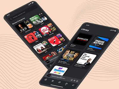 Podcast mobile app - discover and library app design mobile app podcast ui design