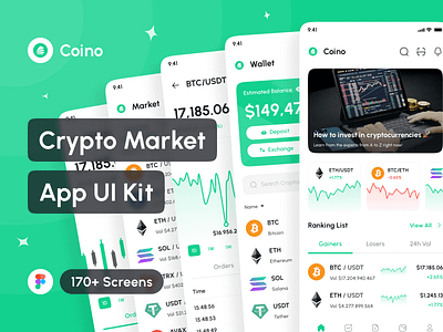 Coino - Crypto Trading, Crypto Market App UI Kit app app design application crypto exchange app crypto investment app crypto market app crypto tracking app crypto trading app crypto wallet app cryptocurrency app design design system interface mobile mockup portfolio ui ui design ui kit uiux