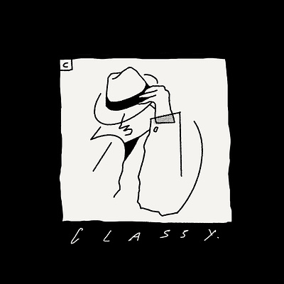 Classy black and white cartoon character classy doodle gangster had writter hand drawn illustration illustrator line art lineart loose minimal minimalist procreate rude boy scribble simple