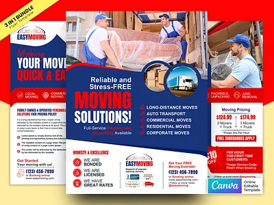 Moving Service Flyer Bundle Vol’2.4 Canva Template branding graphic design moving price list flyer