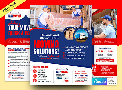 Moving Service Flyer Bundle Vol’2.4 Canva Template branding graphic design moving price list flyer
