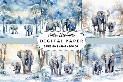 Winter Elephants Watercolor Background tumbler wrap