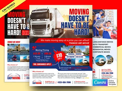 Easy Moving Flyer Bundle Vol’2.3 Canva Template branding graphic design moving price list flyer