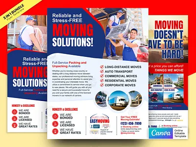 Moving Solution Flyer Bundle Vol’2.2 Canva Template branding graphic design moving price list flyer