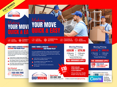 Easy Moving Flyer Bundle with Coupon Vol’2.1 Canva Template branding graphic design moving price list flyer