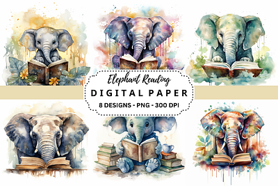 Elephant Reading a Book Background tumbler wrap