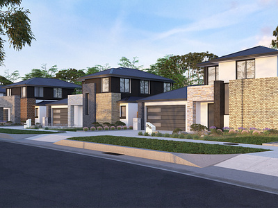 Exterior_Residential_Townhouses_Area 3d 3dmodeling 3drendering 3dsmax architecture corona rendering exterior photoshop v ray