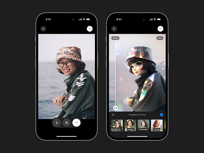AI Styles Photo Editor ai editor apple app dark mode edit indonesian minimalist mobile app design photo editor simple swift swiftui