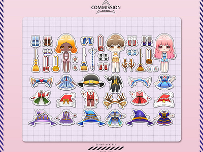 Chibi themed Paper Doll artwork chibi children christmas cosplay costume craft doll dolls game halloween illustration kids magic paper paper doll paperdoll stickers witch wizard