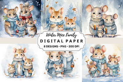 Winter Mice Family Backgrounds Papers tumbler wrap