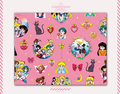 Sailor moon theme seamless pattern anime doodle fanart girls graphic design illustration luna magic makoto manga minako pattern rei sailor moon seamless seamless pattern shoujo usagi wand youth