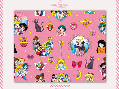 Sailor moon theme seamless pattern anime doodle fanart girls graphic design illustration luna magic makoto manga minako pattern rei sailor moon seamless seamless pattern shoujo usagi wand youth