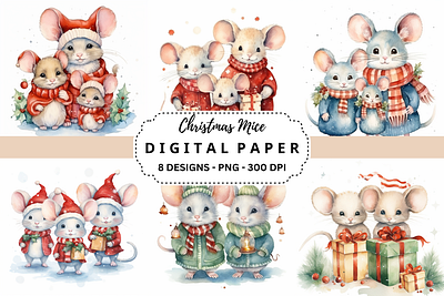 Christmas Mice Background Digital Paper tumbler wrap