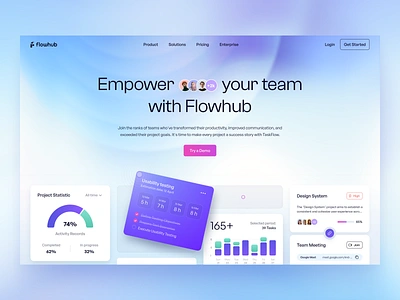 Flowhub - Task Management Website arounda design interface landing landing page landing page ui landingpage product service startup ui uiuxdesign ux web web design webdesign website website design