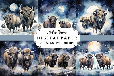 Winter Bisons Watercolor Background tumbler wrap