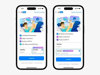 Paywall Design Variant apple paywall illustration ios app mobile app mobile app design paywall paywall design pricing pricing page
