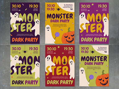 Posters for Halloween Party animation banner branding design ghost graphic design green halloween halloween party illustrator invitation party poster poster invitation purple red vector violet web design yellow