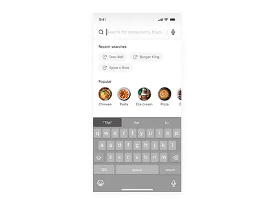 Day 22 >Daily Ui Challenge dailyui food delivery app food search keyboard recent searches search bar