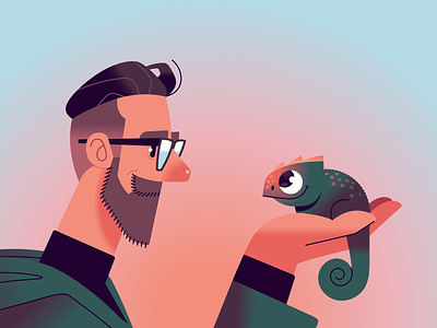 hey there tiny one animal chameleon character face flat illustration