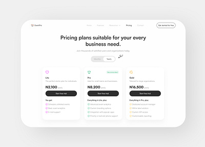 Pricing plan page for an event organization site. app app design design design challenge figma pricing plan page product design ui