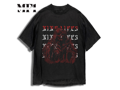 T-shirt design NINE LIFES apparel apparel design branding cat design clothing clothing design design fashion fashion design graphic design graphic t shirt grim reaper design pod design print design streetwear design t shirt t shirt design vintage design