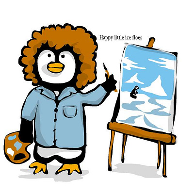 Happy Little Ice Floes artist bob ross digital art humor illustration painter parody penguin