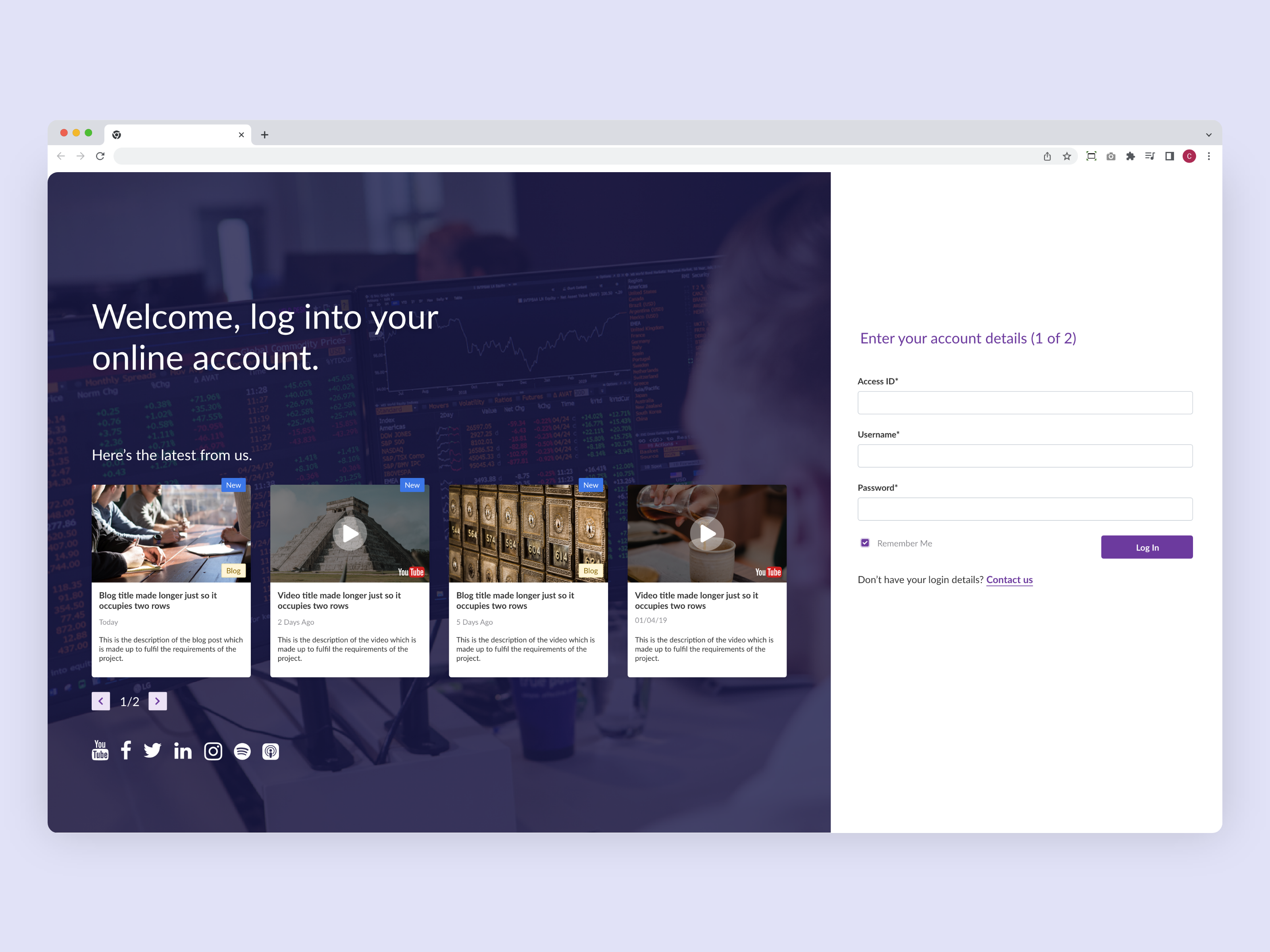 Financial advisor login page finance interface investments login ui web
